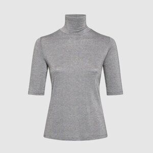 Laura Metallic Knit Turtleneck Top Silver Grey